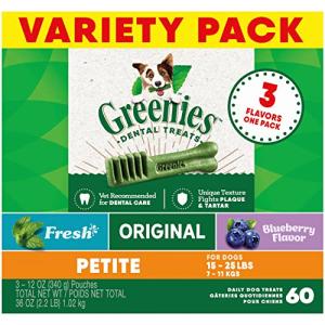 Greenies Petite Dental Dog Treats, 3-Flavor Variety Pack, (3) 12 oz. Pouches, 60 Total Treats