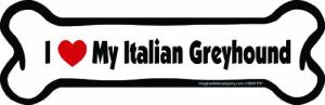 Imagine This Company I Love My Breed Bone Shaped Pet Magnet; Removable Magnets for Cars, Fridges, Lockers & More, Stylish Pet Inspired Car Accessories, 2 x 7 inches, White/Black, Italian Greyhound