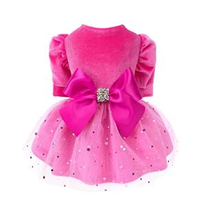 Fitwarm Fancy Dog Tulle Dress, Dog Winter Clothes for Small Dogs Girl, Female Pet Birthday Outfit, Lightweight Velvet, Pink, Medium