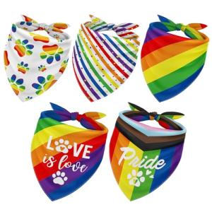 Whaline 5 Pack Rainbow Dog Bandanas Love is Love Pride Triangle Bibs Dog Paw Pet Scarf Reversible Double-Sided Pet Neckerchief for Pride Day Small Medium Large Cat Costume Accessories