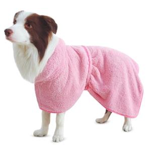 Bienbee Soft Dog Bathrobe，Super Absorbent & Quick-Drying Dog Robe with Hood, Cozy Drying Coat for After Bath, Pink XL