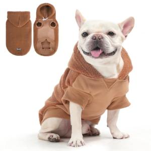 BINGPET Warm Fleece Dog Sweatshirt with Hood, Winter Coat for Puppy Small Medium Large Dogs Boy and Girl(Brown,M)