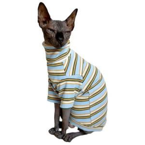 Turtle Neck Vintage Stripes Sphynx Hairless Cat Cotton T-Shirts Pet Clothes Vest Kitten Shirts Sleeveless, Cats & Small Dogs Apparel (Light Blue, XL (9-12.5 lbs))