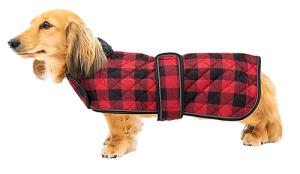 Geyecete Waterproof Warm Thermal Quilted Dachshund Coat with Warm Fleecy Lining Inside,Outdoor Dog Apparel with Adjustable Bands for Small,Medium Dog-Red-S