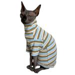 Turtle Neck Vintage Stripes Sphynx Hairless Cat Cotton T-Shirts Pet Clothes Vest Kitten Shirts Sleeveless, Cats & Small Dogs Apparel (Light Blue, XL (9-12.5 lbs))