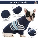 Queenmore Dog Striped Knitted Sweater, Turtleneck Pullover Pet Coat, Dog Winter Clothes with Leash Hole for Small Medium &Large Dogs(Navy Blue,XS)