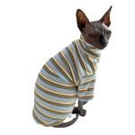 Turtle Neck Vintage Stripes Sphynx Hairless Cat Cotton T-Shirts Pet Clothes Vest Kitten Shirts Sleeveless, Cats & Small Dogs Apparel (Light Blue, XL (9-12.5 lbs))