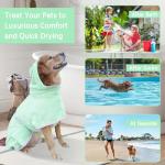 Fnaobai Pet Bathrobe for Dog Cat Absorbently Quick Drying Coat Cute Dogs Bath Towel Hooded Robe Adjustable Collar & Belly Strap for Pool Beach (Green, X-Small)