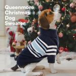 Queenmore Dog Striped Knitted Sweater, Turtleneck Pullover Pet Coat, Dog Winter Clothes with Leash Hole for Small Medium &Large Dogs(Navy Blue,XS)