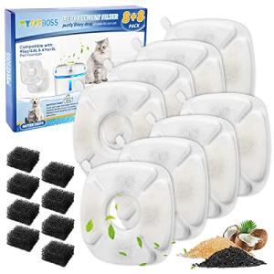 MyfatBOSS Cat Water Fountain Filter, 12 Pack Replacement Filters & 12 Pack Replacement Pre-Filter Sponges Fit for 95oz, 67oz, 135oz Automatic Pet Fountain Cat Water Fountain Dog Water Dispenser