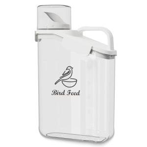 Ctomche Bird Seed Storage Container,2.8L Airtight Bird Food Container with Handle and Measuring Cup,Portable Pet Food Container for Wild Bird Sunflower Seed-BPA Free Transparent/White