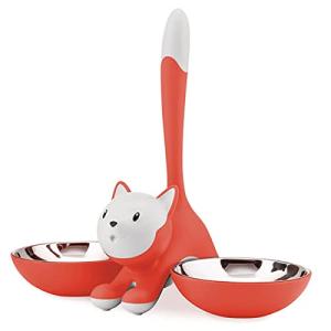Alessi AMMI09 RO Tigrito Cat bowl in thermoplastic resin, Red Orange and 18/10 stainless steel.