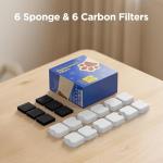 GIOTOHUN Cat Water Fountain Filter Replacement: 12 Cat Fountain Filter - 12 Pet Fountain Filter - 6 Carbon Filters & 6 Foam Filters - Suitable for GIOTOHUN Stainless Steel Cat Fountain S11