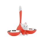 Alessi AMMI09 RO Tigrito Cat bowl in thermoplastic resin, Red Orange and 18/10 stainless steel.