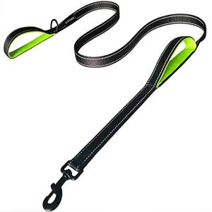 Dog Leash 6ft Long Traffic Padded Two Handle Heavy Duty Double Handles Lead for Training Control 2 Handle Leashes for Large Dogs or Medium Dogs Reflective Pet Leash Dual Handle Black + Green