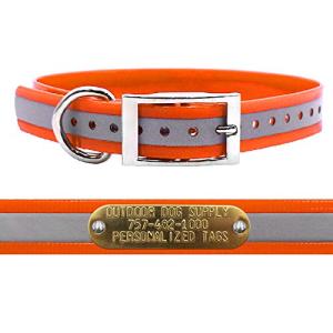 Outdoor Dog Supply 1" Heavy Duty Reflective Waterproof D-Ring Dog Collar for Medium & Large Dogs with 3/4" Custom Brass Nameplate (Reflective Orange, 21")