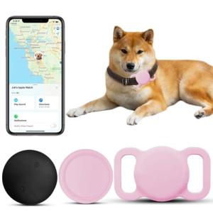 Smart Dog Tracker, Waterproof Pet Location Tracker, MFi Certificated Tracking Device with Collar Holder, No Monthly Fee, Works with Find My,Not GPS Tracker (iOS Only) (Pink)