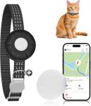 ZFSJTAG Cat GPS Tracker, Smart Cat Tracker Compatible with Apple Find My App (Only iOS), No Monthly Fee, Waterproof, Breakaway Collar Included, Up to 7-Day Battery (White Tracker, Black Cat Collar)