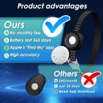 ZFSJTAG Cat GPS Tracker, Smart Cat Tracker Compatible with Apple Find My App (Only iOS), No Monthly Fee, Waterproof, Breakaway Collar Included, Up to 7-Day Battery (White Tracker, Black Cat Collar)