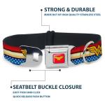 Dog Collar Seatbelt Buckle Wonder Woman Logo Stripe Stars Red Gold Blue White 11 to 17 Inches 1.0 Inch Wide