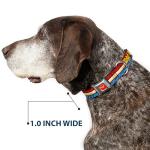 Dog Collar Seatbelt Buckle Wonder Woman Logo Stripe Stars Red Gold Blue White 11 to 17 Inches 1.0 Inch Wide