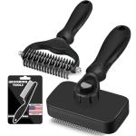 3PCS Self Cleaning Slicker Brush & Pet Grooming Rake & Flea Comb for Dogs,Cats and Horses | Double-Sided Dematting Comb & Skin Friendly Deshedding Grooming Tool | Premium Pet Supplies (Black)