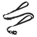 PetBonus Heavy Duty Tactical Dog Leash, 5 FT Bungee Shock Absorption Leash with 2 Padded Handles, Quick Release Metal Clip, Car Seatbelt, No Pull Training Lead for Large Medium Dogs (Black)