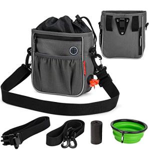 BABEYER Dog Treats Pouch Pet Training Bag, Treats Tote Carry Kibble Snacks Toys for Dog Training Reward Walking (Grey)
