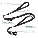 PetBonus Heavy Duty Tactical Dog Leash, 5 FT Bungee Shock Absorption Leash with 2 Padded Handles, Quick Release Metal Clip, Car Seatbelt, No Pull Training Lead for Large Medium Dogs (Black)
