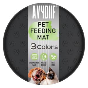 AVYDIIF Pet Feeding Mats for Food and Water, Waterproof Anti-Slip Placemats for Dog Cat Bowl, 1 Pack Silicone Pet Food Mat, Dishwasher Safe 10.9 × 10.9 (1 Pack, Black)