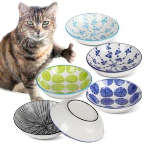 Ceramic Cat Bowls with Non-Slip Silicone Bottom,Prevent Whisker Fatigue,Reduce Mess,Wide Cat Bowls for Indoor Cats,6 Colorful Set for Daily Feeding Gift Choice