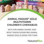 Natures Plus Animal Parade Gold Children's Chewable Multivitamin - Natural Cherry Flavor - 60 Animal Shaped-Tablets - with Vitamin D3, K2 & Probiotics - Vegetarian & Gluten Free - 120 Servings