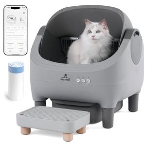 Upgraded Automatic Litter Box Self Cleaning, with Raised Step, Odor Control & Safety Protection & Smart App Control Health Monitoring & Quiet Operation, Open Top Large Capacity for Multiple Cats