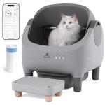 Upgraded Automatic Litter Box Self Cleaning, with Raised Step, Odor Control & Safety Protection & Smart App Control Health Monitoring & Quiet Operation, Open Top Large Capacity for Multiple Cats