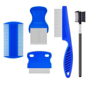 Jigfew 5 Pack Flea Lice Comb,Stainless Steel Dog Cat Grooming Combs With Rounded Teeth,Double-Sided Tear Stain Remover,Dematting Comb For Dogs Cats Ideal For All Types Of Small, Medium, Large Pets