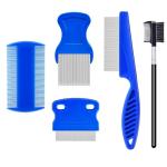 Jigfew 5 Pack Flea Lice Comb,Stainless Steel Dog Cat Grooming Combs With Rounded Teeth,Double-Sided Tear Stain Remover,Dematting Comb For Dogs Cats Ideal For All Types Of Small, Medium, Large Pets