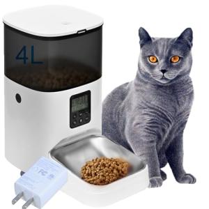 4L Automatic Cat Feeder Pet Food Dispenser with 10s Voice Recorder, Pet Feeder up to 8 Meals per Day, Timed Cat Feeder with Dry Food Sealed Ring