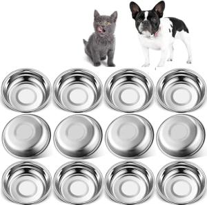 Arespark Stainless Steel Cat Bowls 12 PCS, 5.5 Inch Metal Cat Bowls, Replacement Elevated Food Water Dishes for Indoor Kitten, Whisker Fatigue Relief Shallow Food Metal Dish for Stray Cats