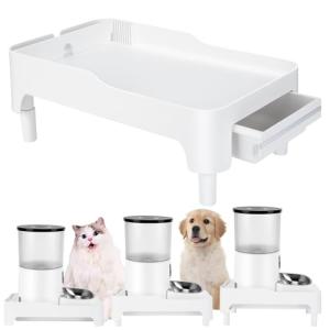 BEBOBLY Adjustable Cat Feeder Stand, Elevated Holder for Automatic Feeders, 3-5.1 in, Nonslip, Adjustable