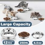 Arespark Stainless Steel Cat Bowls 12 PCS, 5.5 Inch Metal Cat Bowls, Replacement Elevated Food Water Dishes for Indoor Kitten, Whisker Fatigue Relief Shallow Food Metal Dish for Stray Cats