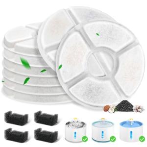 12 Pack Cat Water Fountain Filter, 8 Pcs Cat Fountain Filters Replacement Dia is 5" & 4 Pcs Pre-Filter Sponges for 81oz / 2.4L Round Automatic Pet Water Fountain Dog Dispenser, 3-Filtration System