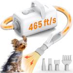 oneisall Dog Dryer,465 ft/s High Velocity Dog Hair Dryer,Quiet Dog Blow Dryer with Adjustable Airflow&Cycling Heating,Dog Dryer for Pet Grooming with 8.86ft Long Hose,Ideal for Quick&Efficient Drying