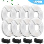 12 Pack Cat Water Fountain Filter, 8 Pcs Cat Fountain Filters Replacement Dia is 5" & 4 Pcs Pre-Filter Sponges for 81oz / 2.4L Round Automatic Pet Water Fountain Dog Dispenser, 3-Filtration System