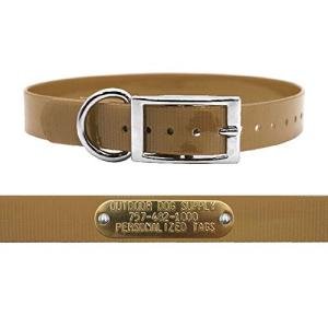 Outdoor Dog Supply 1" Heavy Duty Waterproof D-Ring Dog Collar for Medium & Large Dogs with Custom 3/4" Brass Nameplate (Tan, 21")
