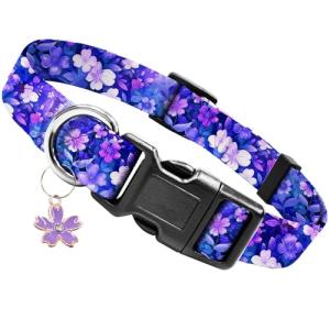 Kazazoo Dog Collar Cute and Soft Nylon Puppy Collar Girl, Adjustable Dog Collars for Small Medium Dogs, Purple Flowers-S