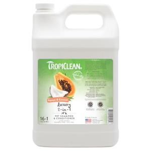 TropiClean 2-in-1 Dog Shampoo and Conditioner, Professional Dog Shampoo, Moisturizing Detangler, Puppy Safe, Made in USA, Papaya Scent, 1 Gallon