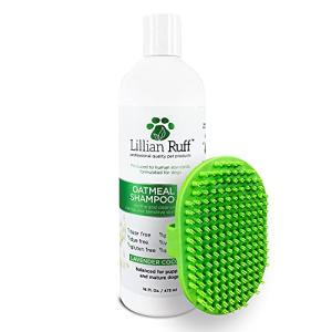 Lillian Ruff PRO Formula Deodorizing Oatmeal Dog Shampoo - Calms Itching & Allergies, Ultra-Nourishing Dry Skin Relief - Oatmeal, Aloe, Coconut Oil, Lavender & Provitamin B5 - Made in USA 16oz+Brush