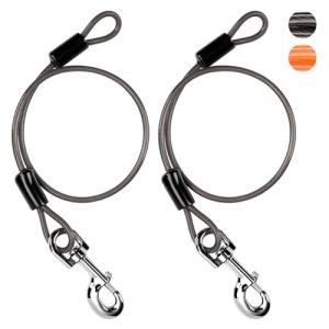 Chew Proof Dog Leash Extender, 24'' Wire Rope Extension for Small, Medium, Large Dogs, Walking, Training Puppies, Dual 2-Dog Leash, Metal Cable Lead for Collar & Harness