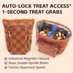 Dog Training Treat Pouch - Professional Waterproof Sling Bag & Fanny Pack | Magnetic 1-Hand Access, Phone Pocket | Includes Clicker, Collapsible Bowl & Poop Bag Dispenser (Brown Checkerboard)