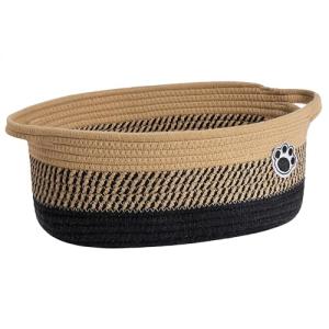 HiChen Dog Storage Bin, Baby Basket for Gifting, Wicker Storage Baskets for Dog, Cute Basket with Handles, Small Woven Baskets for Nursery 12"x 8" x 5" Black-Brown